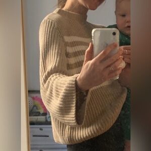 Striped Chunky Knit Sweater in Camel and Cream
